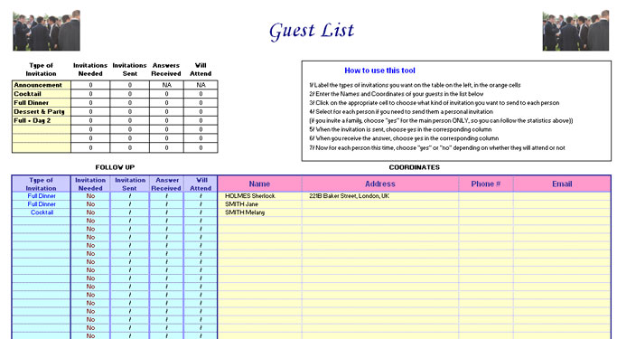 Wedding Guest List Excel Wedding Guest List Excel